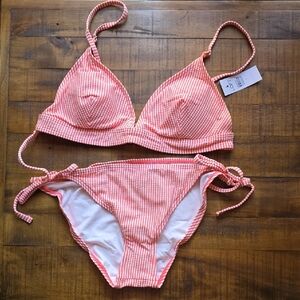 LOFT Coral and White Striped Bikini Size Large ⭐️NWT⭐️